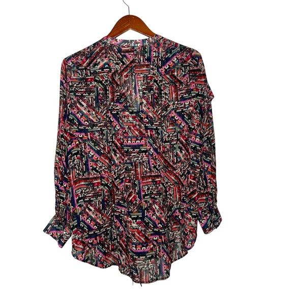 Megan Park 100% Silk‎ Long Sleeve Abstract Print Women's Blouse - Picture 6 of 6